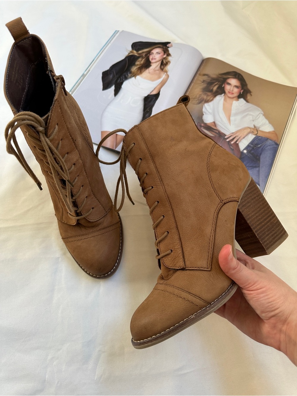 Aldo Brown Lace-Up Stacked Heel Ankle Boots - Picture 15 of 16